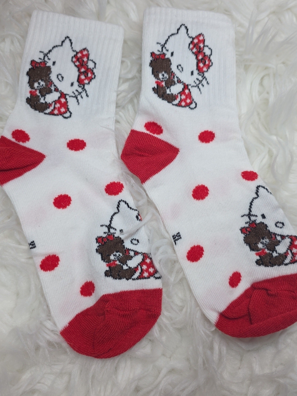 White & Red Kids Character Polka Dot Crew Socks - Picture 3 of 3